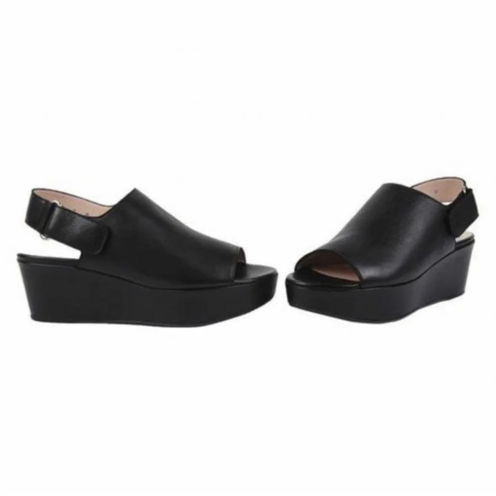 Stuart Weitzman “Offset” Leather Platform Wedges